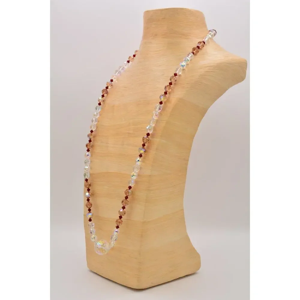 Vintage Glass Crystal Beaded Necklace Aurora Borealis Heavy Chunky Signed Bin3B